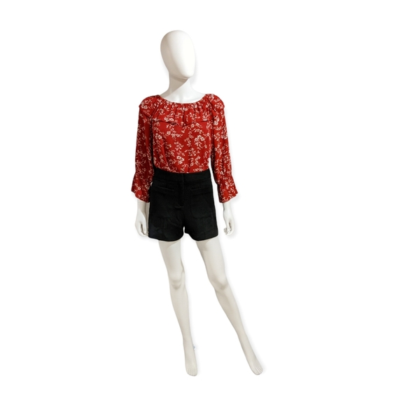New Trend Off-Shoulder Long Sleeve Floral Top Dark Red - Picture 4 of 12